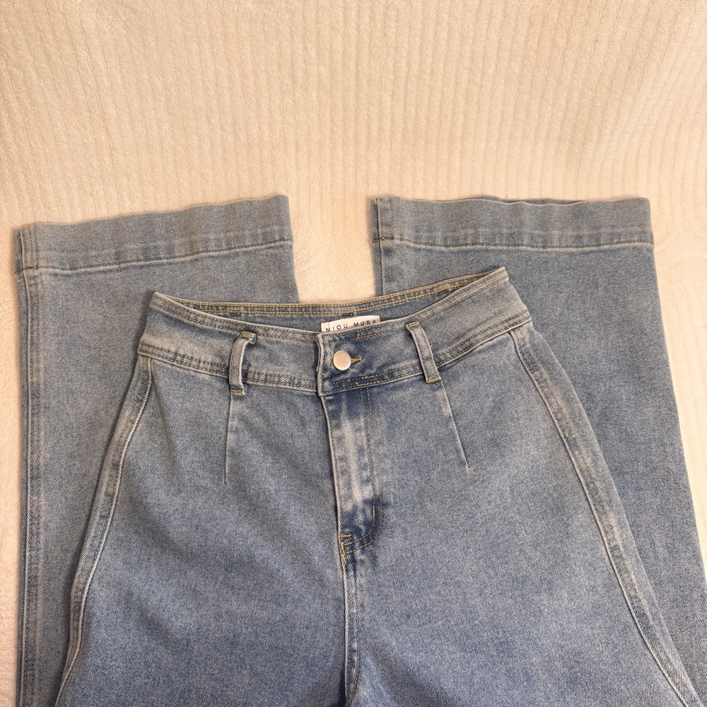 Miou Muse S high rise wide leg small Stylish Denim light wash Jeans Y2K
